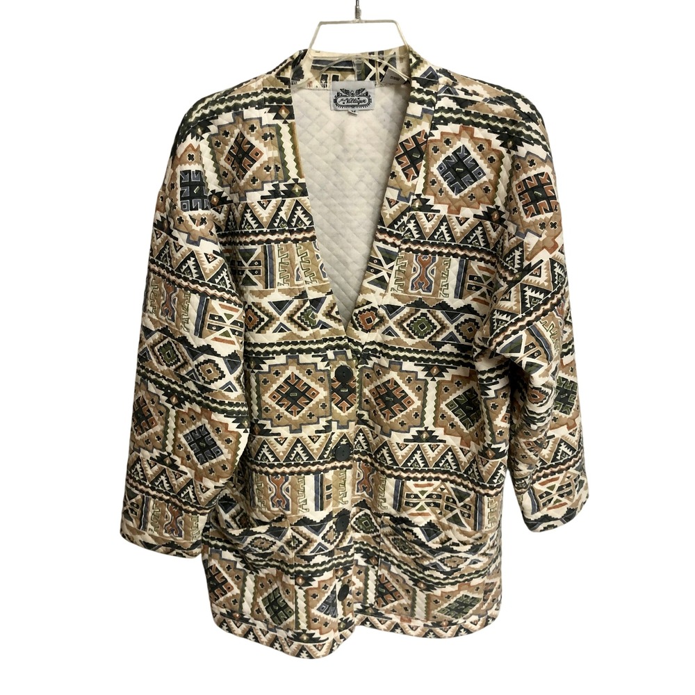 Quilted Jacket Size Medium M Vintage 90s‎ Muted Tones Aztec Southwestern Pattern